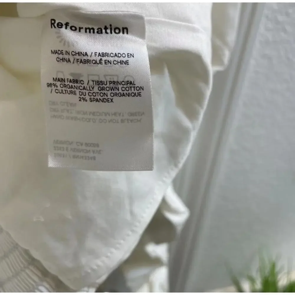 Reformation White Cotton Joi Puff Sleeve Blouse Top Size 12 Feminine Romantic